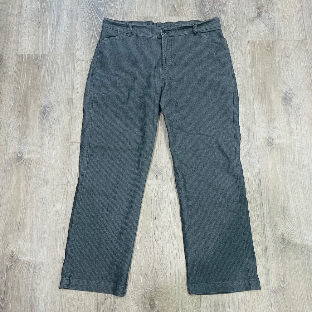 Riders by Lee Women's Gray Herringbone Trousers Pants Size 16 Stretch pinstripes